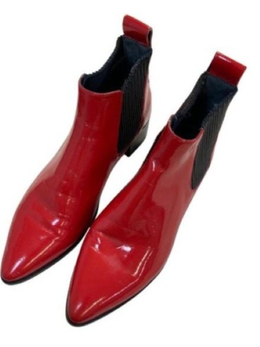 Dulce Vita Size 8 Red Boots with Black Elastic Stretch Opening 1 1/2 inch heel